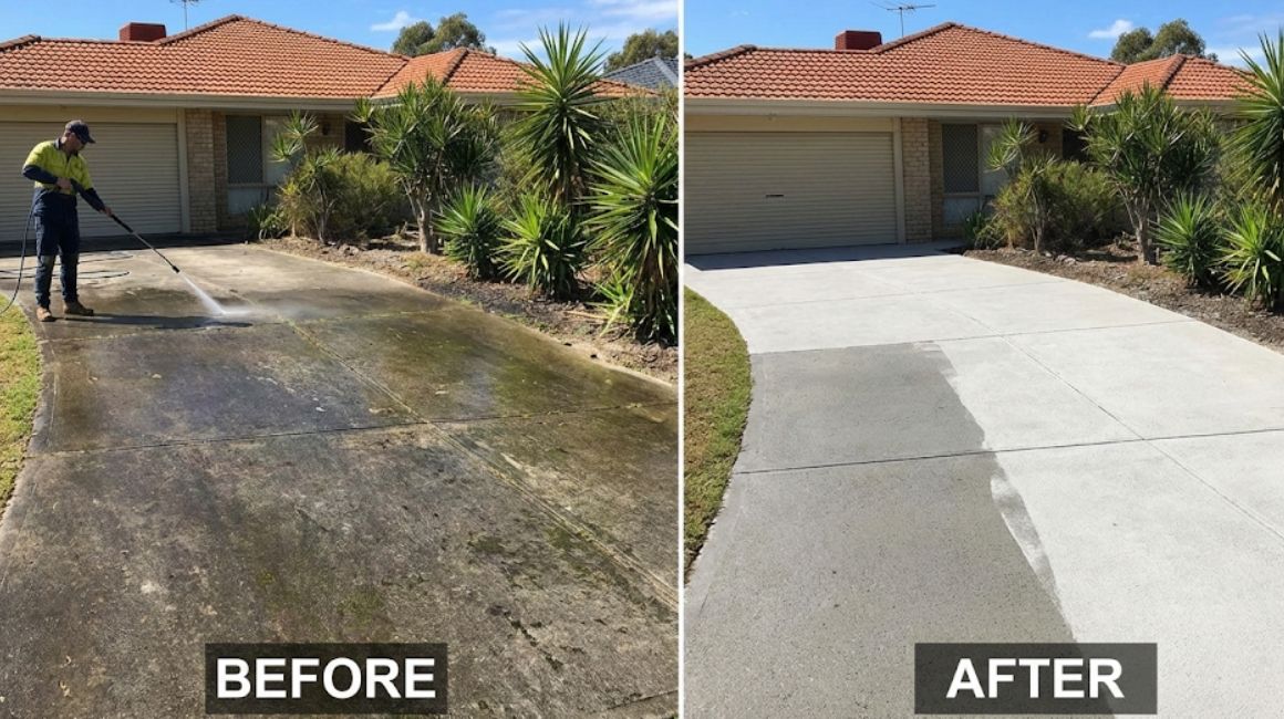 Driveway pressure washing concrete cleaning Perth